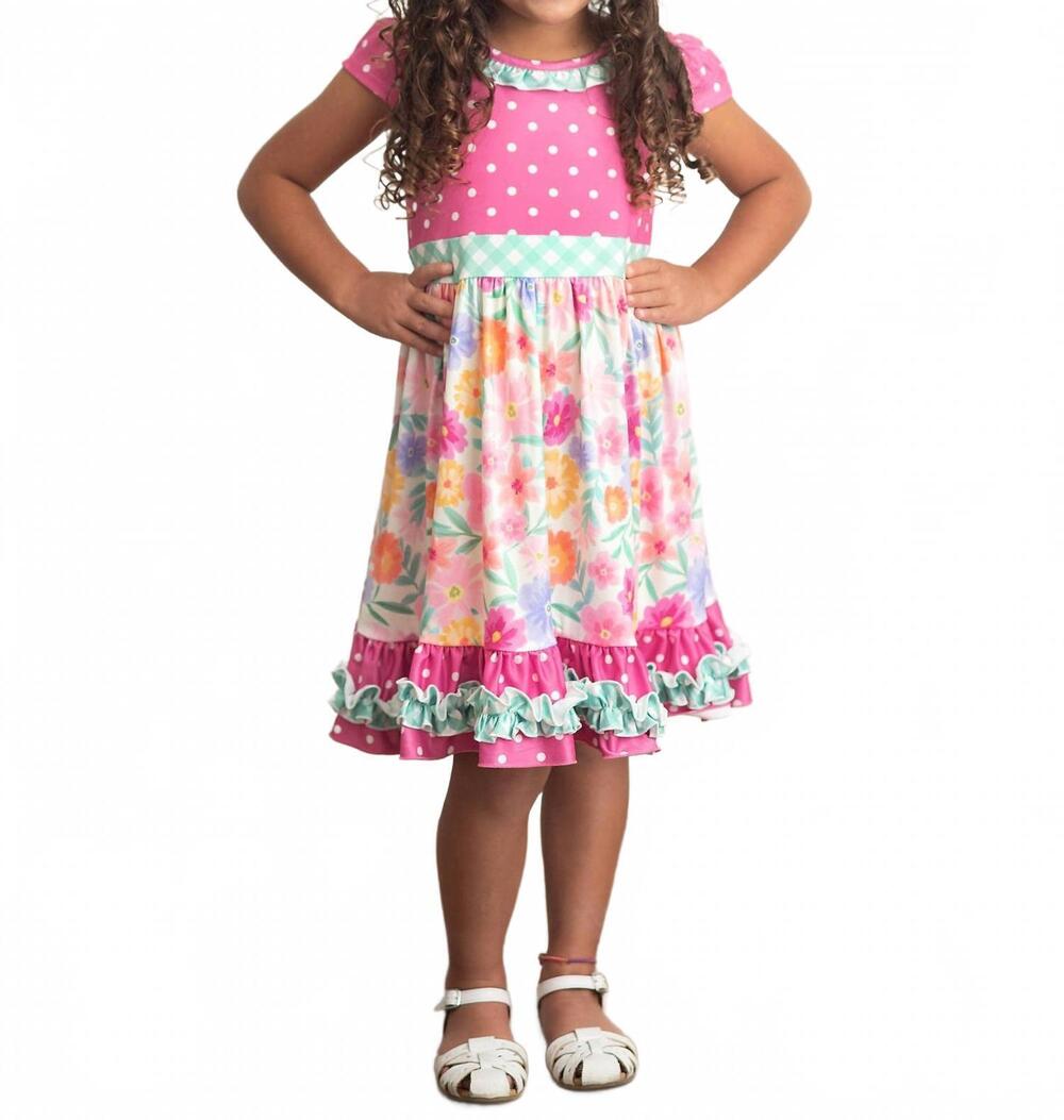 NEW OOPSIE DAISY kid's gingham spring summer ruffle dress in hot pink floral